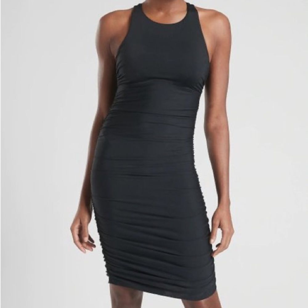 Athleta Lucia Black High Neck Back Cut Out Swim Dress